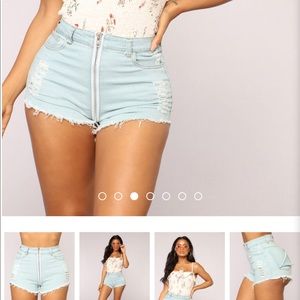 Denim zip up shorts